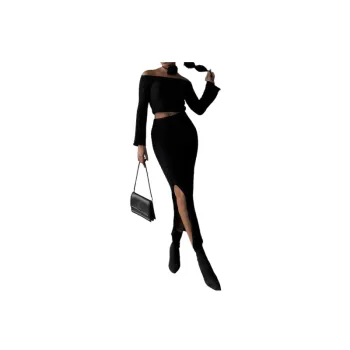 Sexy Long Sleeve Wool Like Fabric Skirt Suit Women