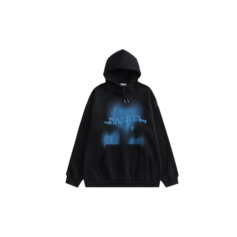 Letter Loose Casual Fleece lined Hoodie-4