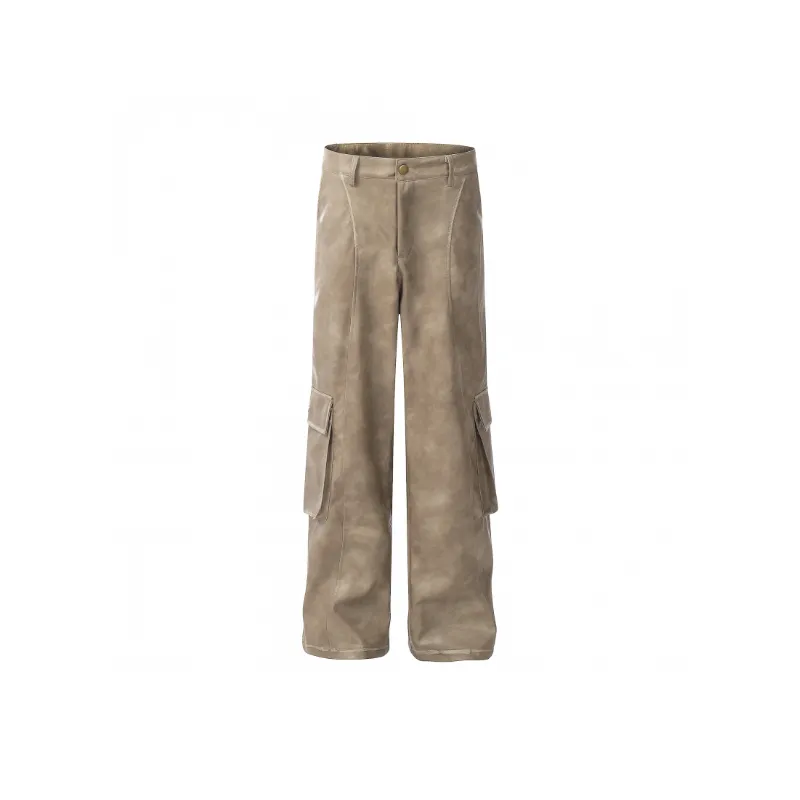 Casual Plain Leather Pants-0