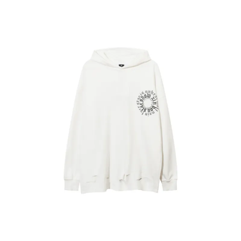 Hip hop Distressed Washed Design Foam Printing Fleece Loose Hoodie-2