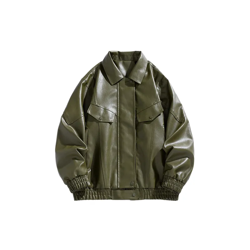 Fashionable Loose PU Leather Jacket-4