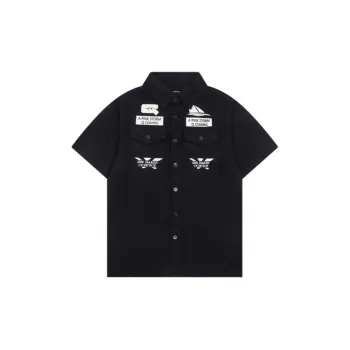 Hip Hop Letter Print Lapel Denim Short Sleeved Shirt