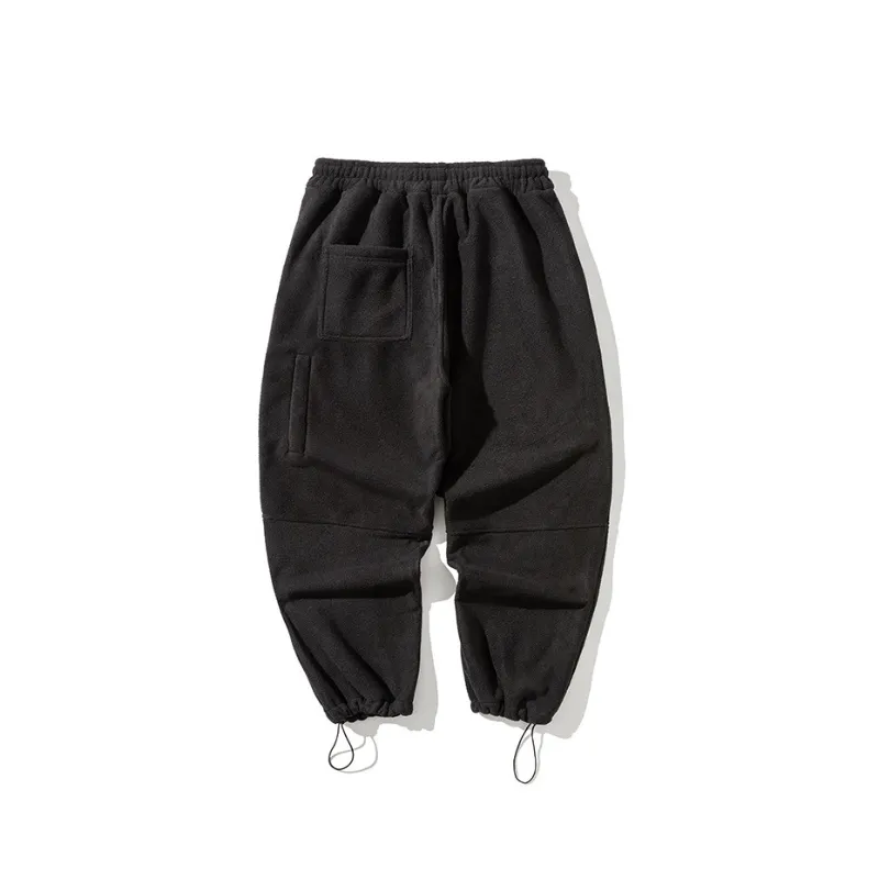 Fleece Stitching Contrast Color Bundle Foot Retro Cone Fleece lined Casual Pants-5