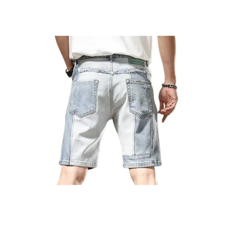 High end Design Splicing Five Point Denim Shorts-1