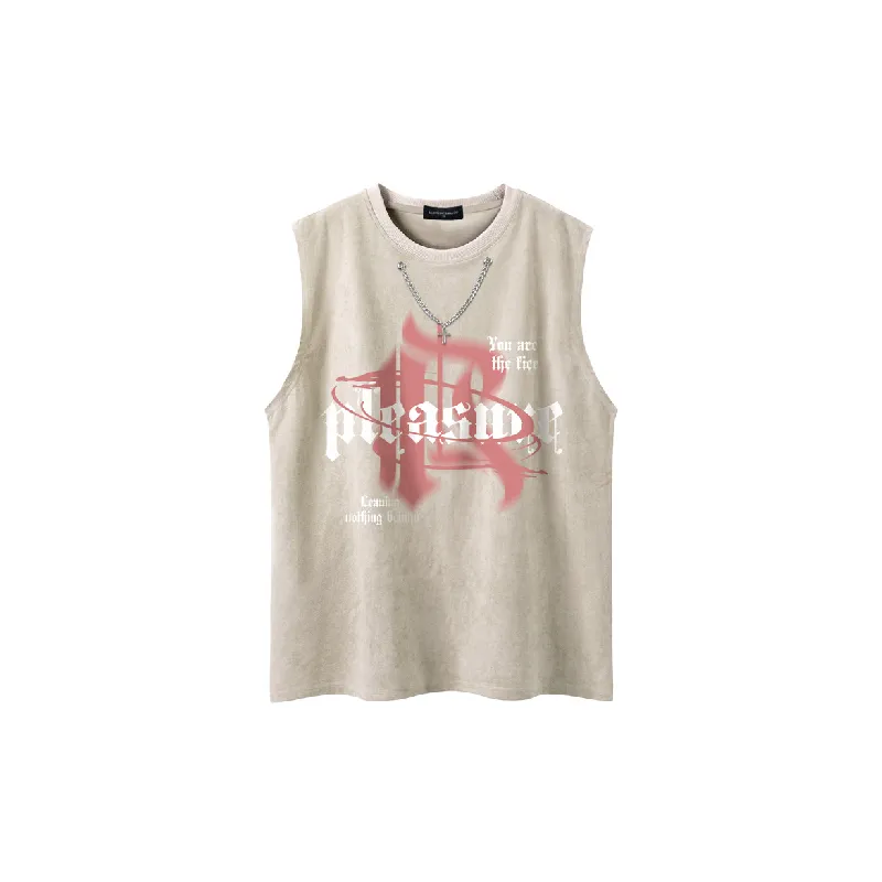 Retro Letter Blended Synthetic Fabrics Vest-6