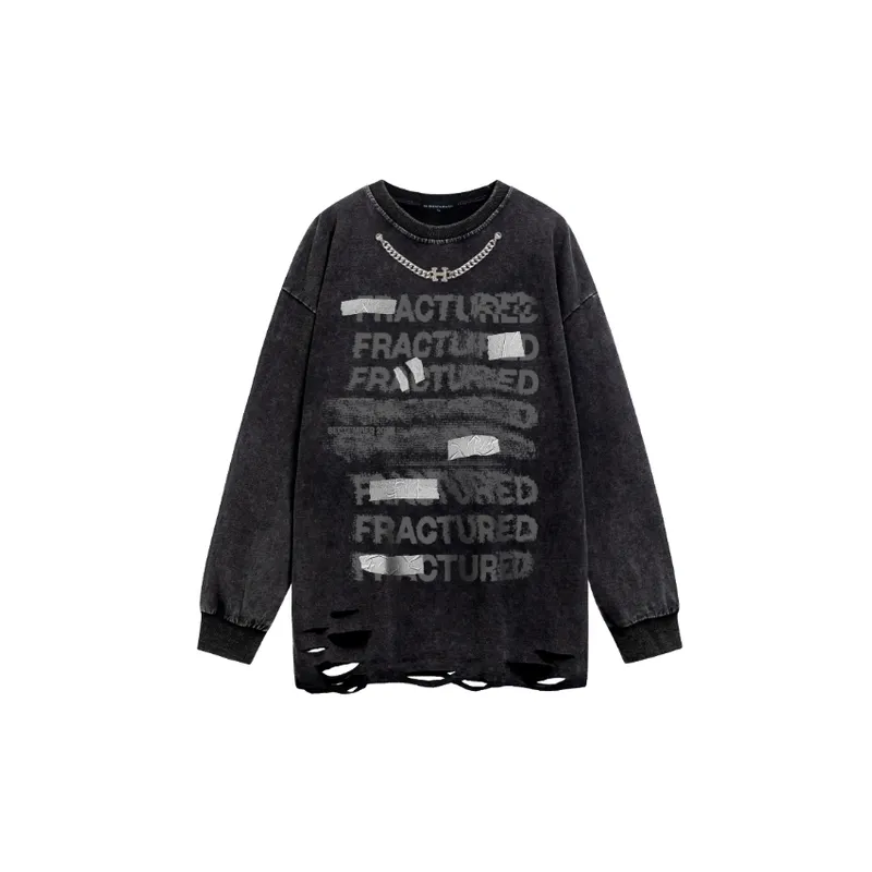 Letter Pattern Wash Style Long sleeved Crew neck Hoodie