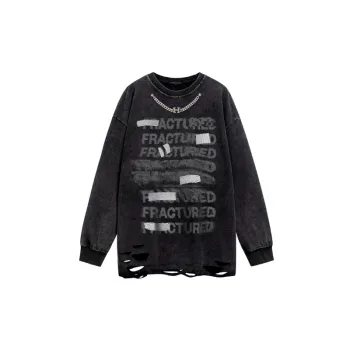 Letter Pattern Wash Style Long sleeved Crew neck Hoodie