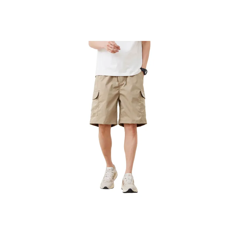 Loose Simple Polyester Cargo Shorts-4