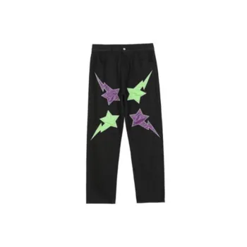 Trendy Hip Hop Patch Wide Leg Jeans