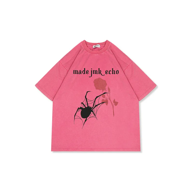 Retro Trendy Brand Short sleeved T shirt Spider Pattern Printed-6