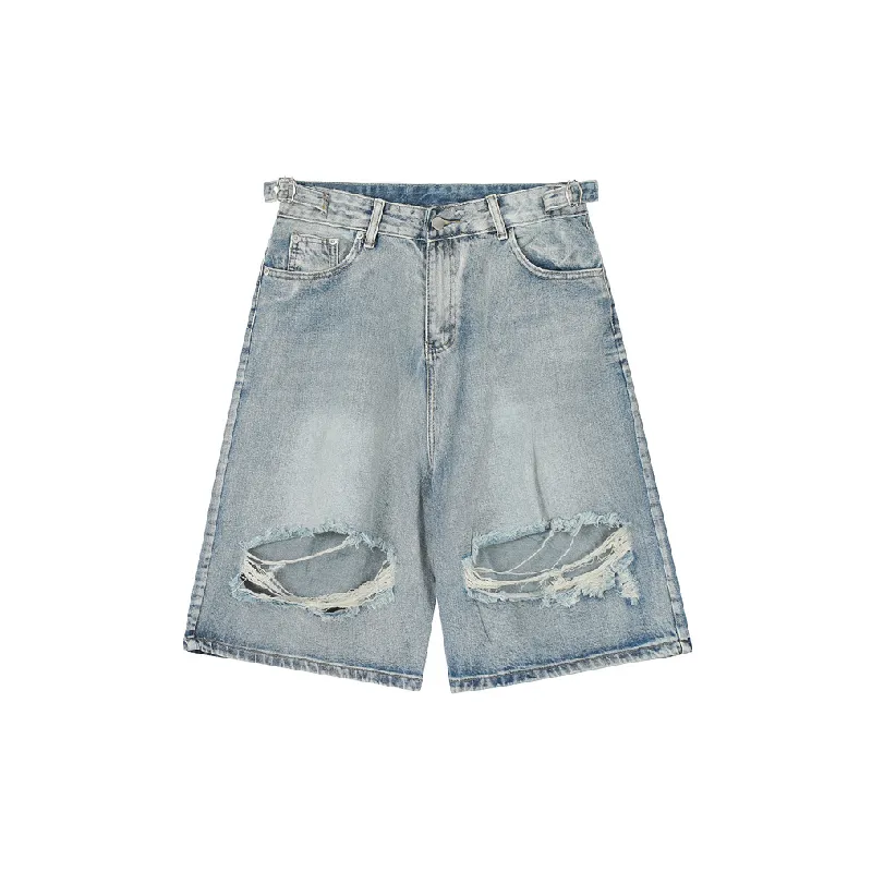 Retro Ripped Denim Shorts Unisex-0
