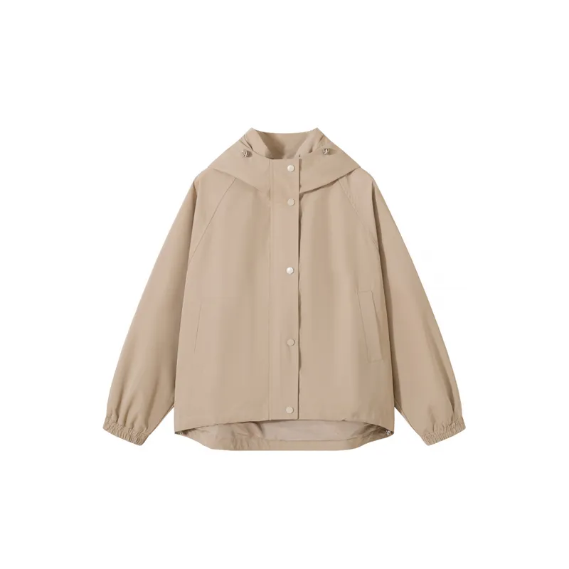 Casual Drawstring Waist Hooded Windbreaker Jacket-3