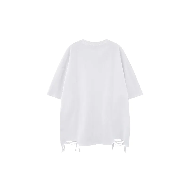 Fashionable Ripped Cotton Blended Fabric T Shirt Unisex-1