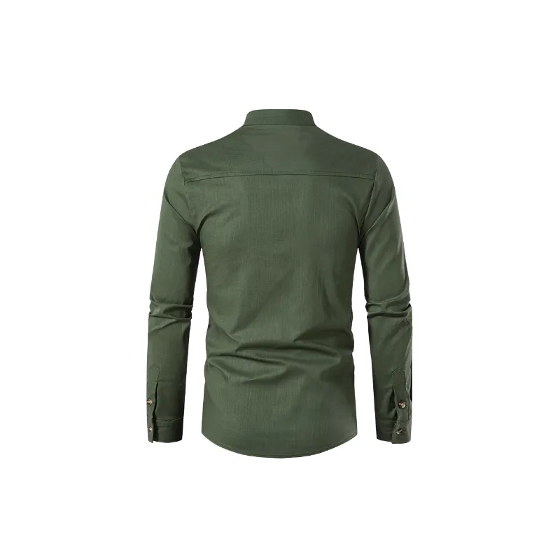 Fashionable Plain Cotton Blended Fabric Shirt-5
