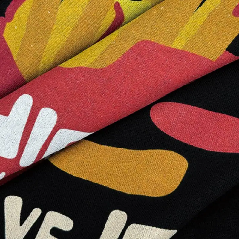 French Fries Printed Loose Shoulder T shirt-7