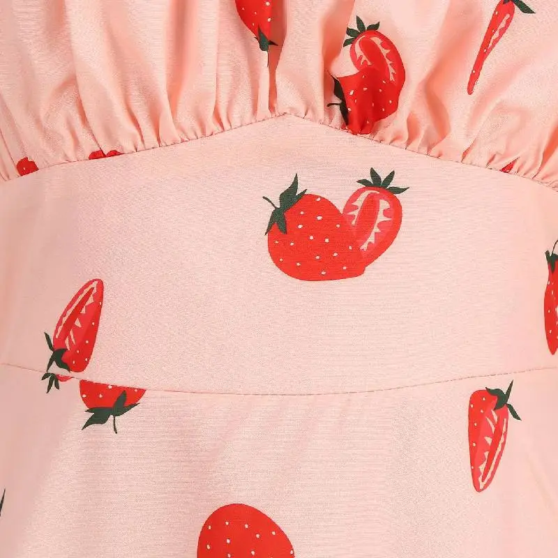Cute Random Print Cotton Blended Fabric Slip Dress Women-8