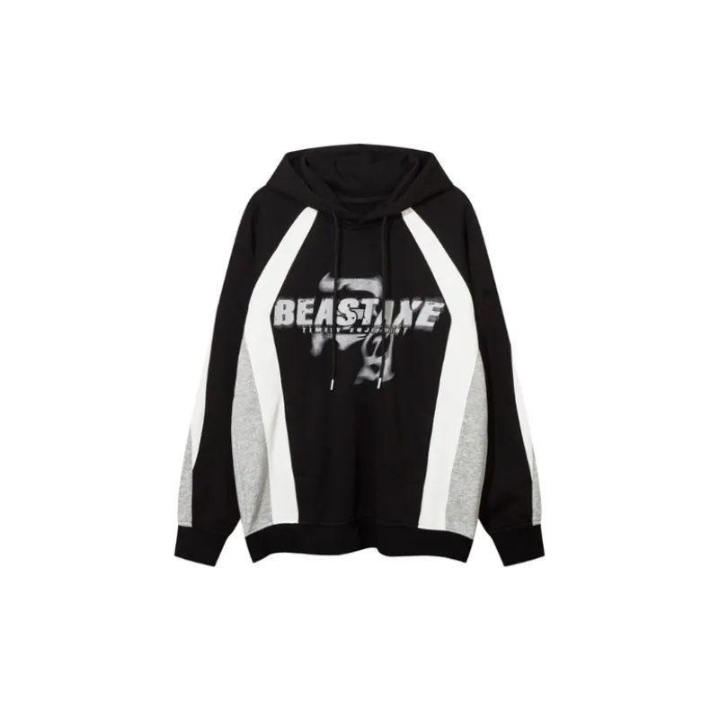 Casual Loose Color Block Hooded Fleece Sweatshirt-0