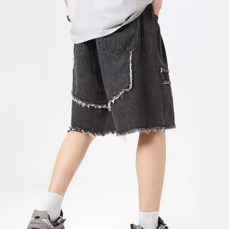 Retro Raw Hem Denim Shorts-3