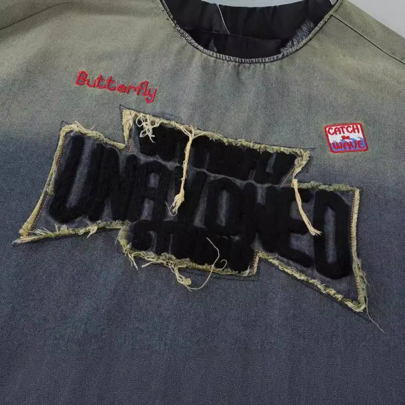Fashionable Embroidered Denim T Shirt-2