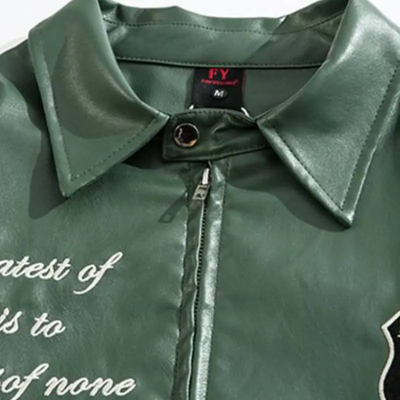 Embroidery Fashionable Leather Jacket-8