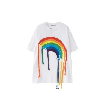 Rainbow Printing Tassel Decoration Casual Loose T Shirt