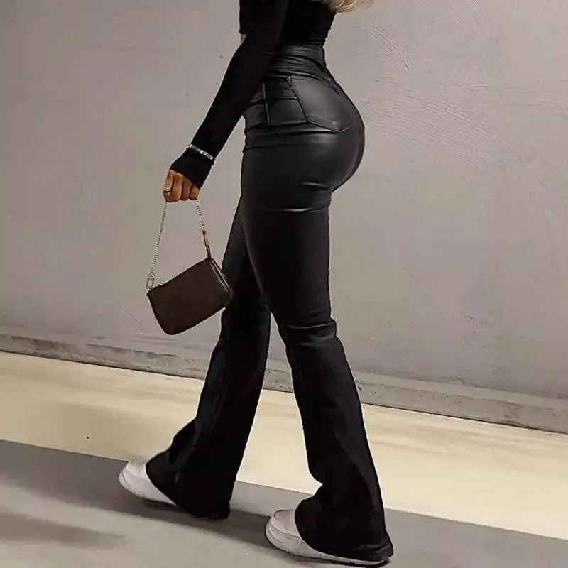 Casual Fashionable Loose Leather Pants-2