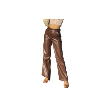 Casual Simple  PU Leather Pants Women