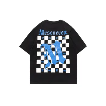 Checkerboard Grid Letters Printed Short Sleeved T Shirt