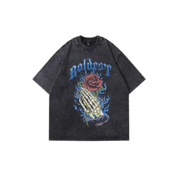Gothic Rose Skull Print T Shirt