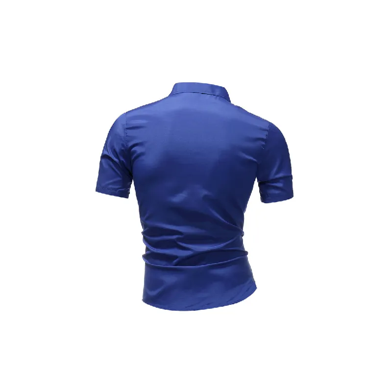 Casual Contrast Color Short Sleeved Cotton Blended Fabric Shirt-2