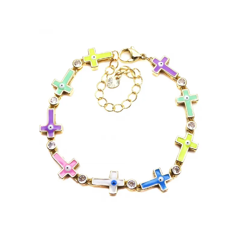 Hip Hop Cross Devil Eye Zircon Bracelet Cubac-1