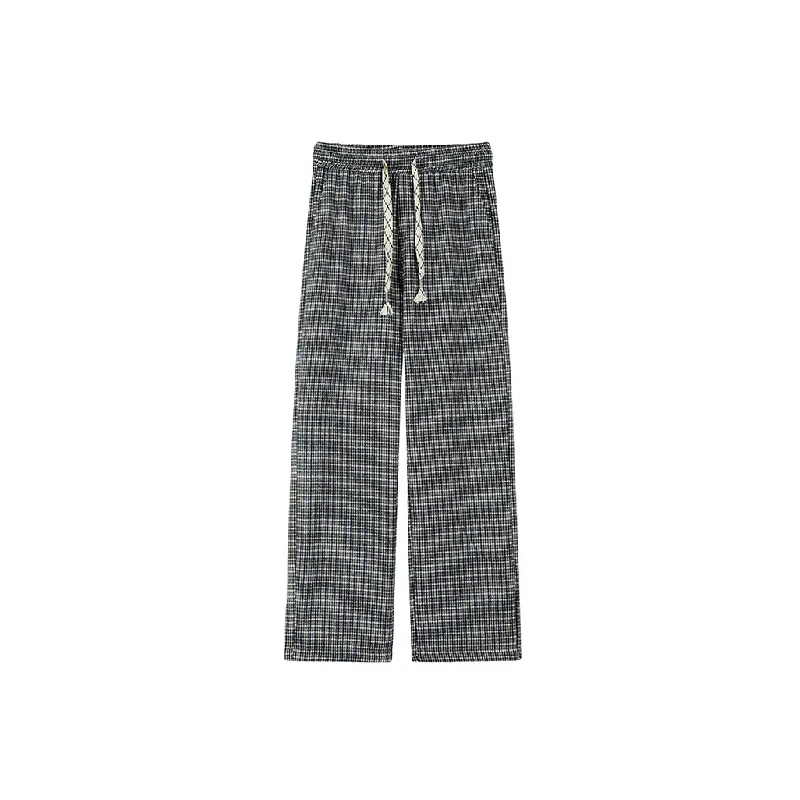 Fashionable Plaid Polyester Casual Pants-0