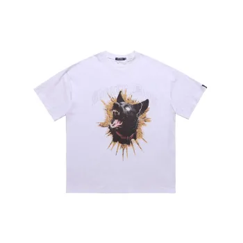 Niche Design Black Dog Print Short Sleeved T Shirt