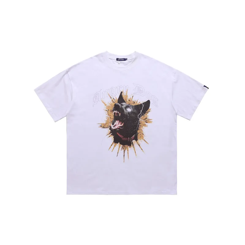 Niche Design Black Dog Print Short Sleeved T Shirt-4