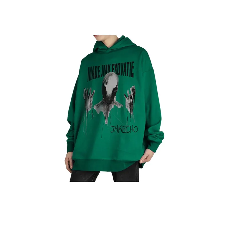 Retro Dark Ghost Print Fleece High Street Loose Hoodie-5