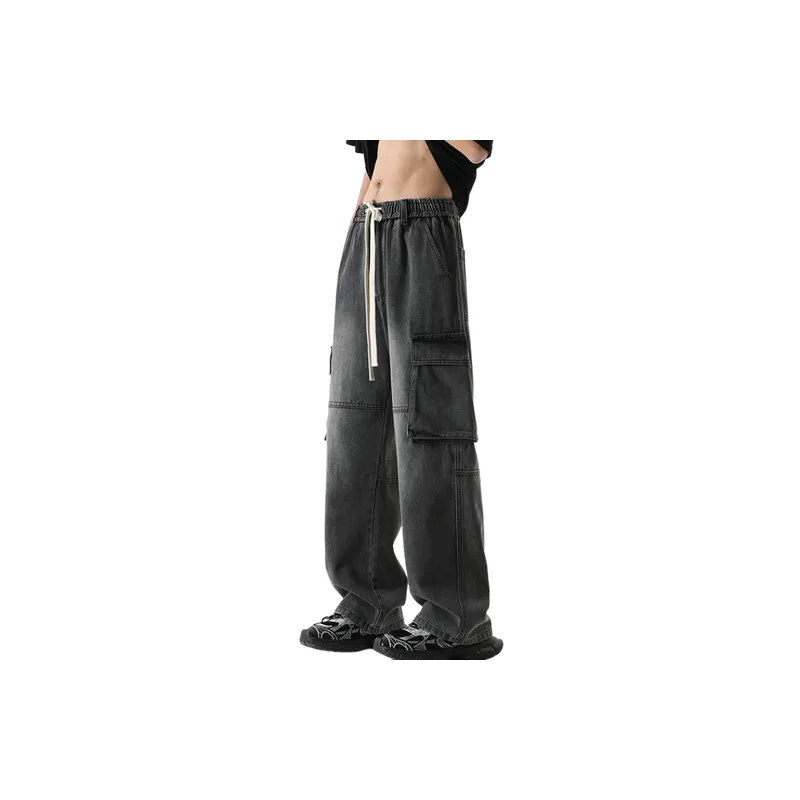 Fashionable Loose Denim Cargo Pants-12