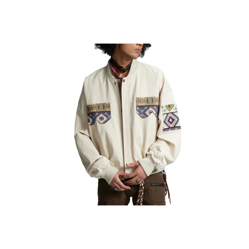 Retro Ethnic Style Pattern Stitching Bomber Jacke-2