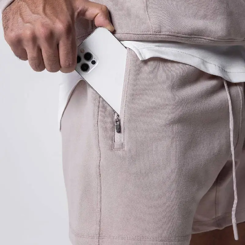 Casual Plain Cotton Blended Fabric Sports Shorts-4