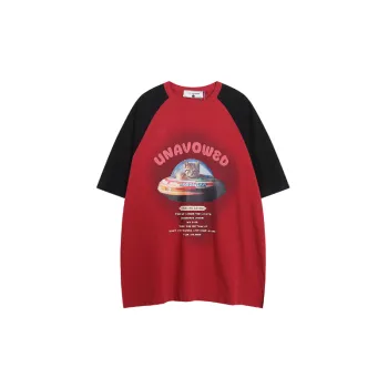 Casual Contrast Color 100% Cotton T Shirt