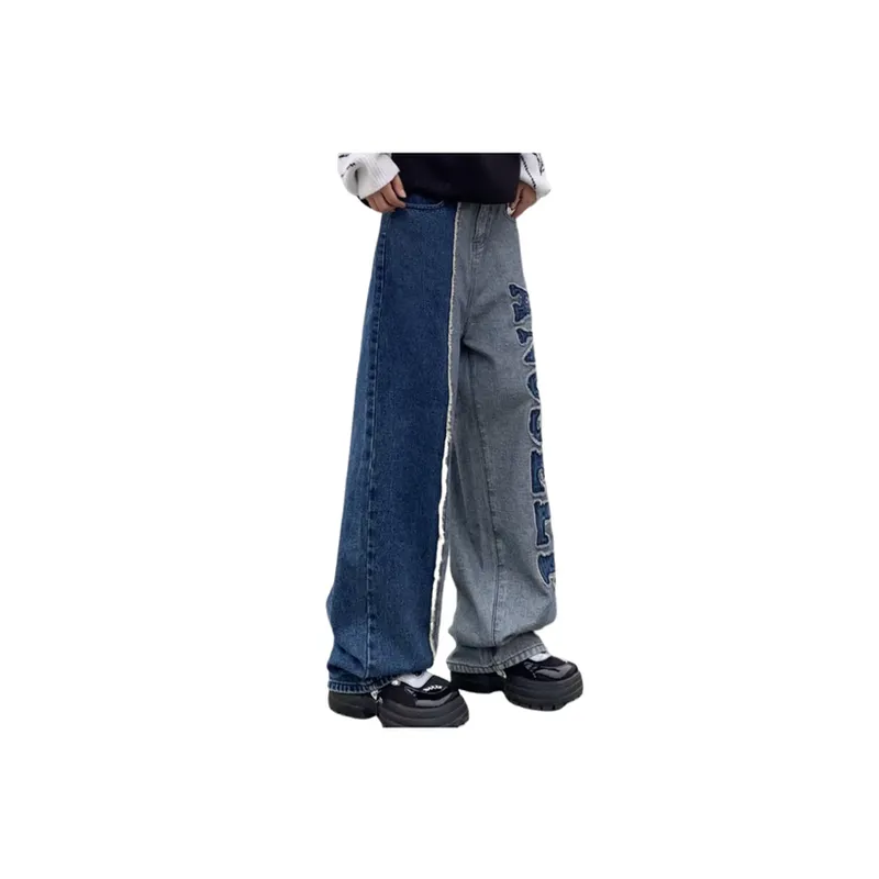 Loose Style Stitching Letter Jeans-1