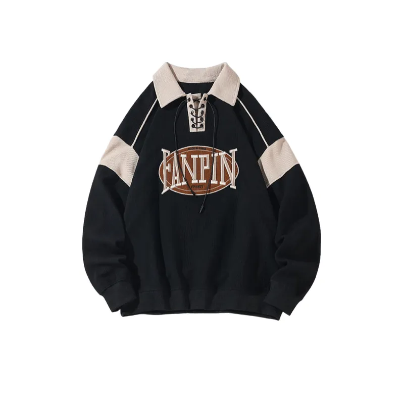 White Bottom Large Size Waffle Embroidered Lapel Hoodie-4
