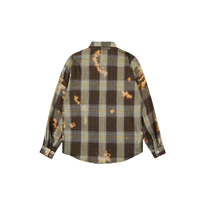 Casual Washed Tie Dye Plaid Shirt-3