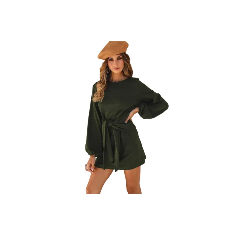 Simple Plain Knitted Fabric Dress Women-4