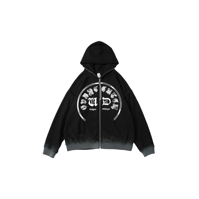 Stitching Printed Zipper Jacket Sweatshirt-3