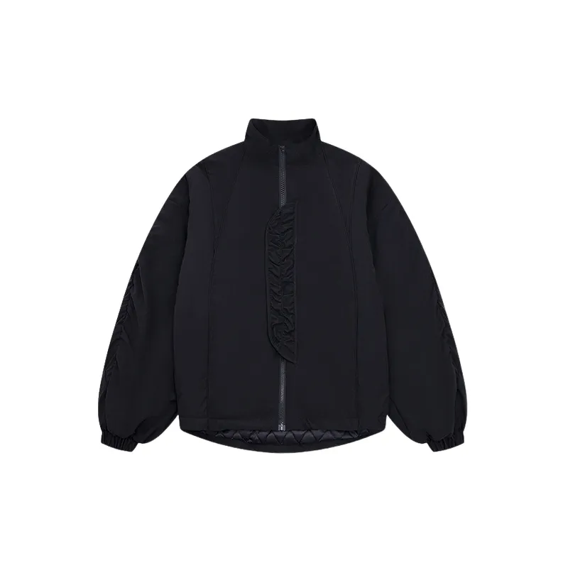 Retro Patching Pleated Flower Design Aviator Quilted Jacket-0