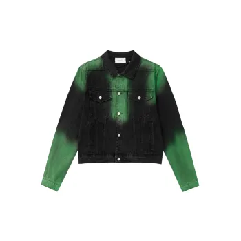 Loose Washed Contrast Color Gradient Denim Jacket