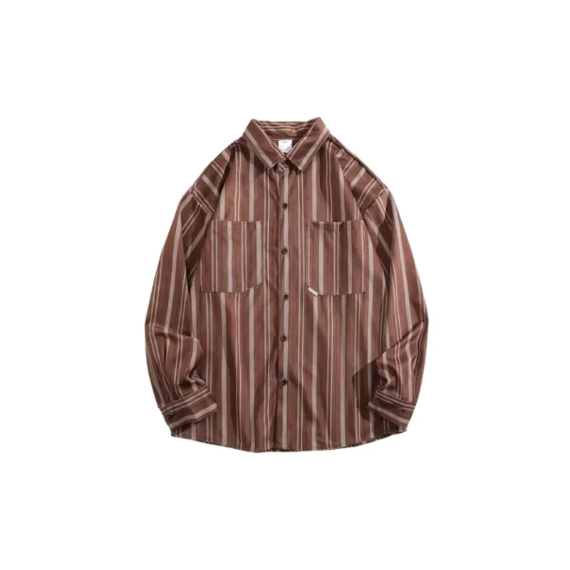 Retro Striped Cotton Blended Fabric Shirt-1