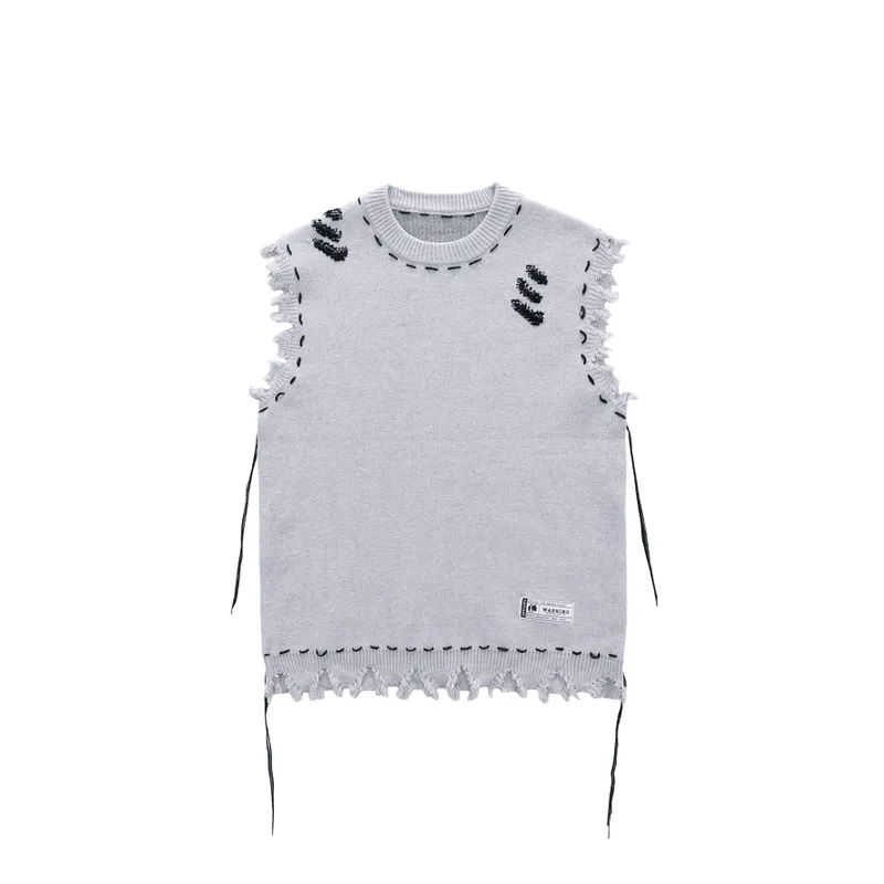 High street Destructive Sense Fur edged Vest Sleeveless Sweater-0