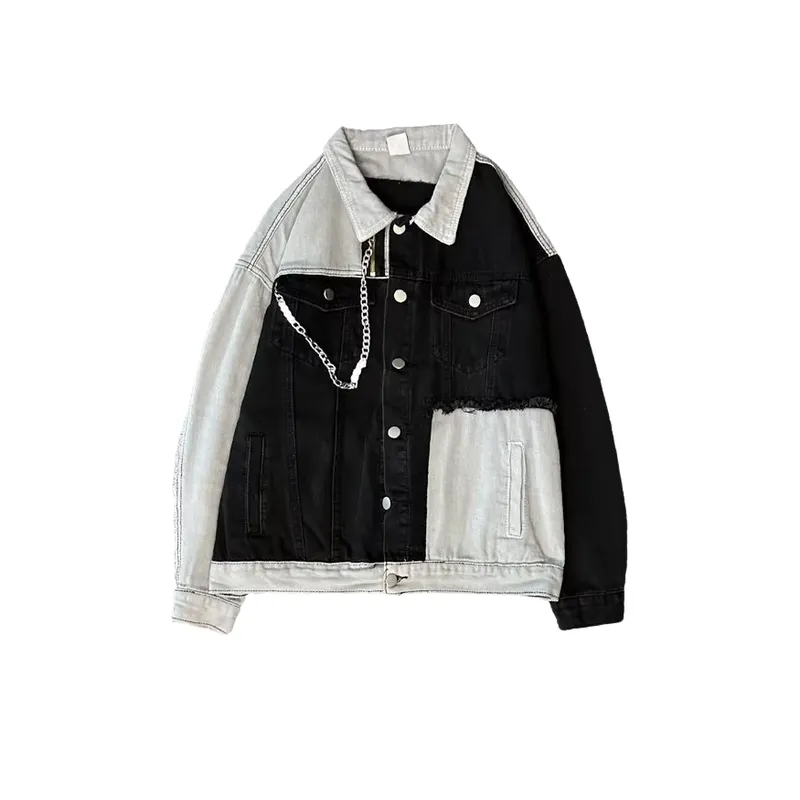 Retro Design Niche Color Collision Denim Jacket-0