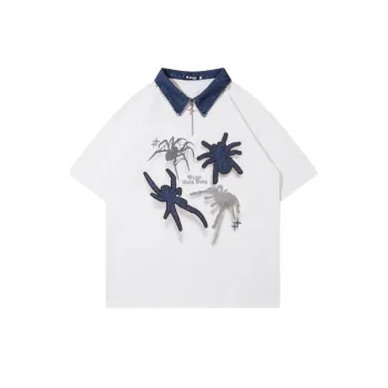 Lapel Spider Denim Patch Embroidery Polo Shirt